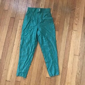 Teal High-Waisted Pants with Studs